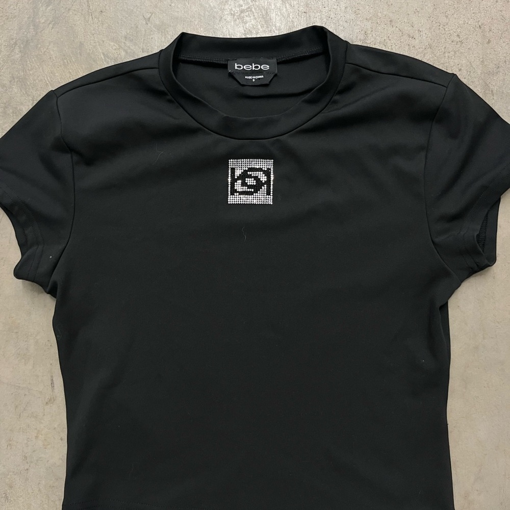Bebe Black Short Sleeve Tee with Embellishment